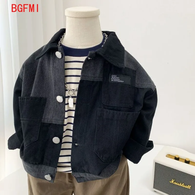2-9Y Baby Boy Korean Patchwork Denim Jacket 2025 New Toddler Handsome Casual  Fashionable Coat for Children's Spring Autumn Wear