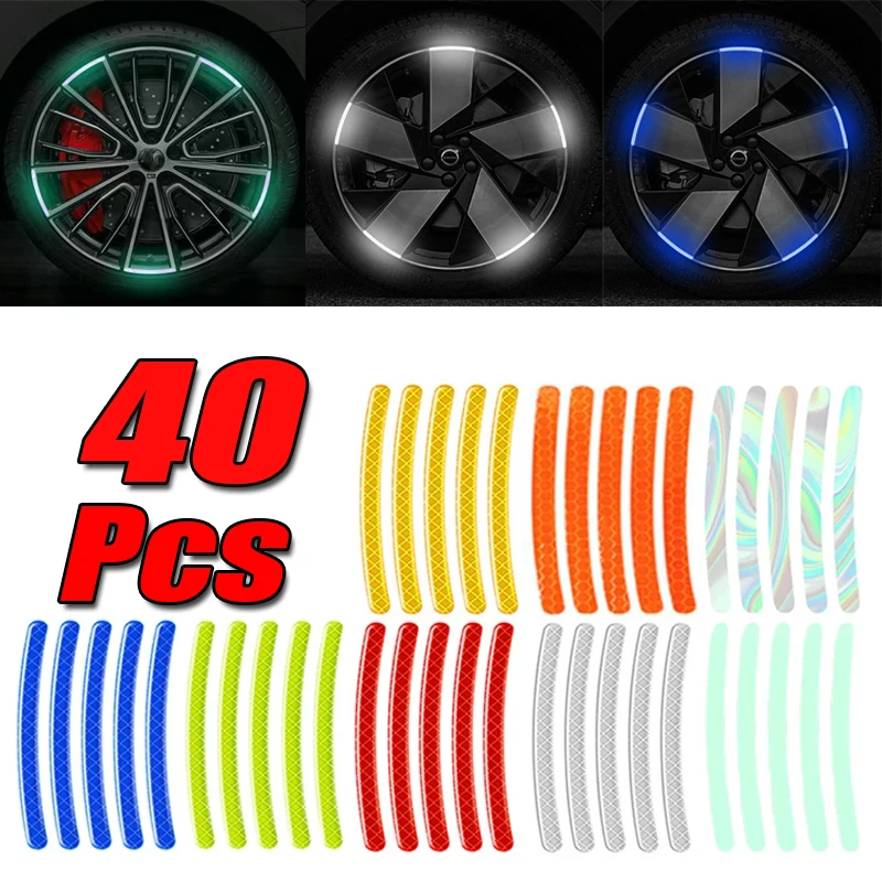 20/40Pcs Car Motorcycle Wheel Reflective Strips Colorful Hub Stickers Car Styling Decal Sticker Auto Moto Decoration Accessories