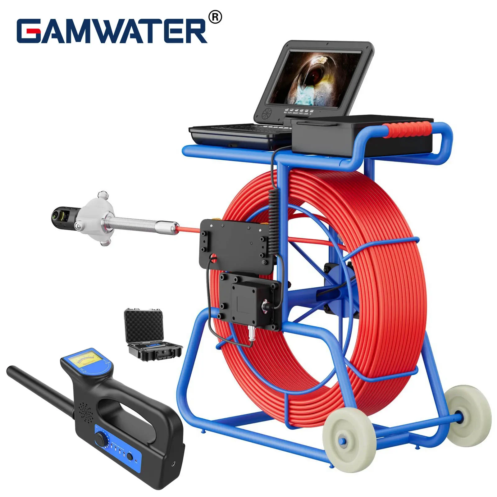 50mm Sewer Camera, 10″ IPS AHD 1080P Pipe Inspection Camera 360 degrees with 9mm 50-100M Cable & 512Hz Locator, waterproof IP68