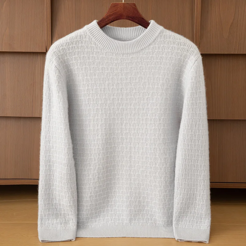 

High-end Men Jacquard Sweater 100% Goat Cashmere Pullover Autumn Winter Thick O-neck Long Sleeve Knitwear Smart Casual Clothing