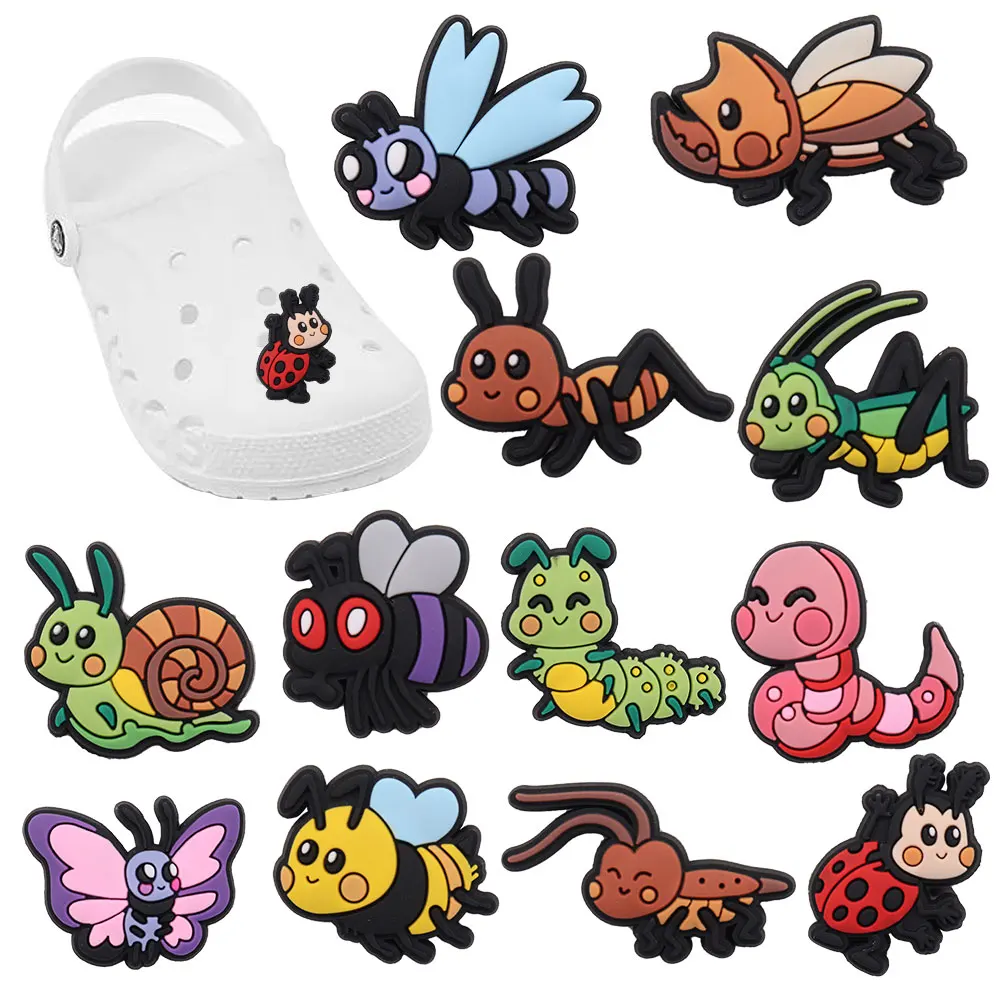 1-12Pcs PVC Insects Butterfly Snail Ant Shoe Buckle Charms Children Cute Sandal Accessories Fit Party Present