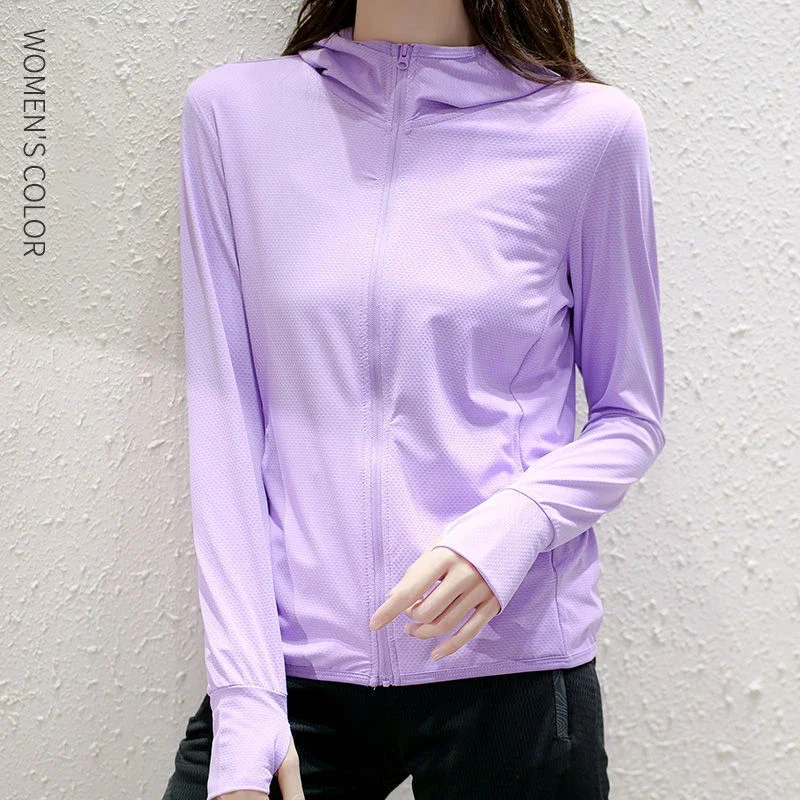 UPF50 + 日焼け防止服紳士ジャケット空調コートアイスシルクフード付き女性コート夏の旅行屋外 Sunsc # 1 # W