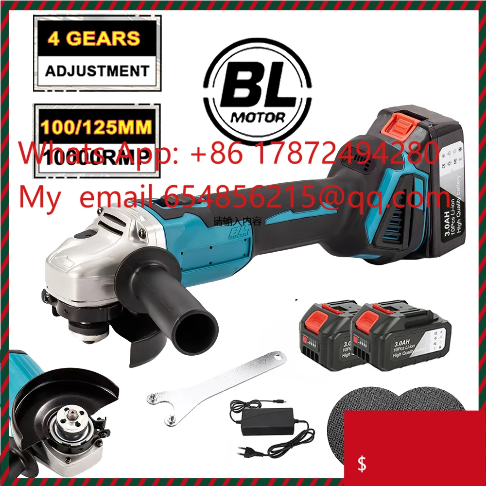 Brushless Electric Angle Grinder 4 Speeds Cordless Grinder Cutting Machine Woodworking Power Tool for Makita 18v Battery