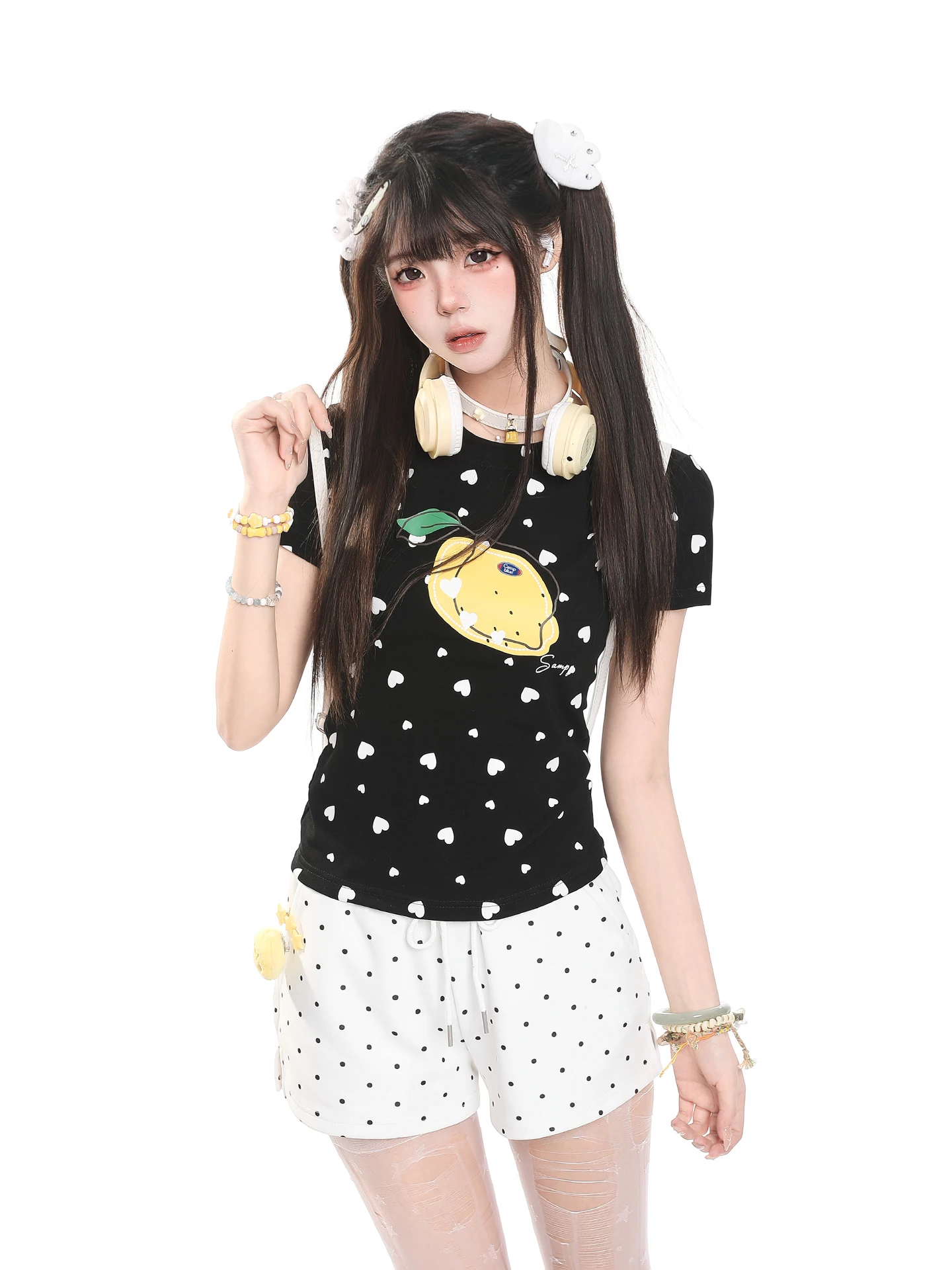 Dopamine Cartoon Print Short Sleeve Women's T-shirt Summer Slim Fit Casual Style Versatile Short Top Shoulder Width T-shirt