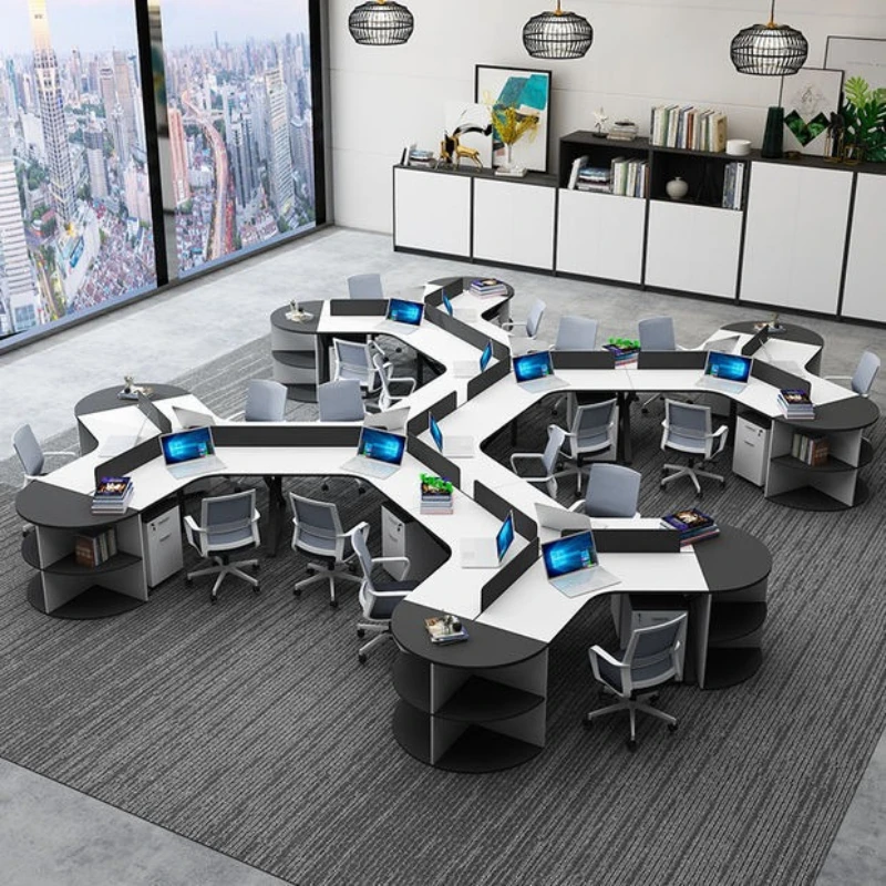 Office staff Computer desk and chair combination Simple modern office screen 3689 people Corner work desk Staff seat