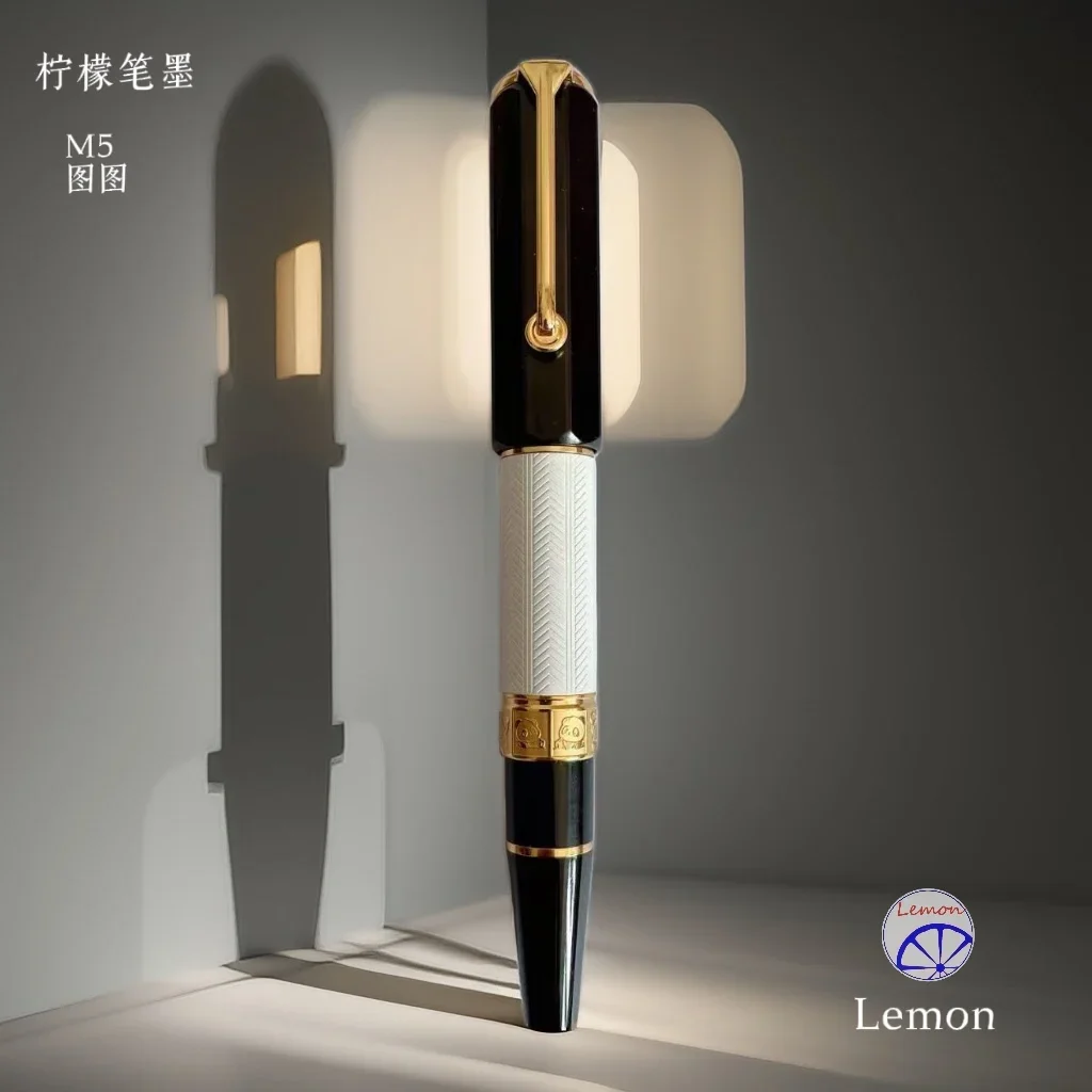 Lemon M5 Panda Pattern Piston Fountain Pen Blade Hand Polished Long Knife Nib Luxury Writing Stationery Gift Supplies