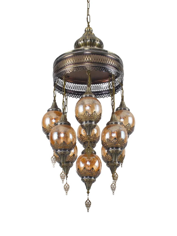 Moroccan style tan glass chandelier
