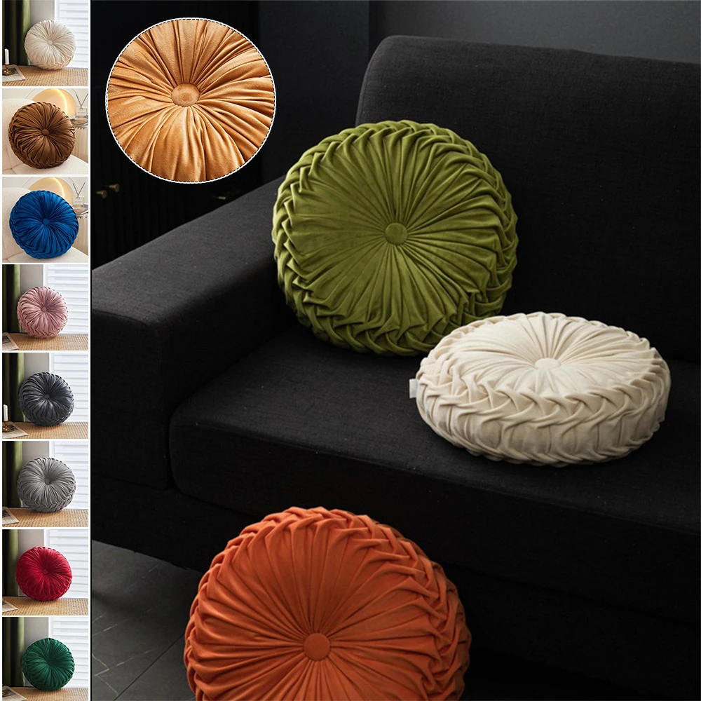 

Nordic Luxury Plush Throw Pillow Cushion Round Soft Fabric Handmade Pleated Pumpkin Seat Cushions Cojines Decorativos Para Sofá