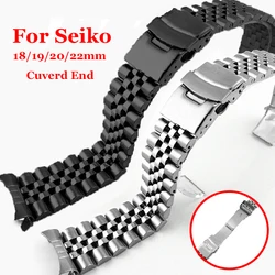 18/19/20/21/22mm Curved End Stainless Steel Watch Band Silver Black Metal Strap Bracelet Women Men reloj for Spring Bars