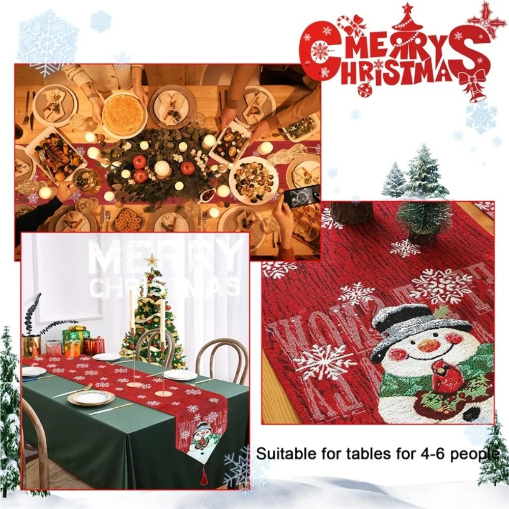 Long Contrast Color Christmas Table Runner Tree Red Santa Claus Tablecloth Smooth Snowman Xmas Desktop Decoration Banquet