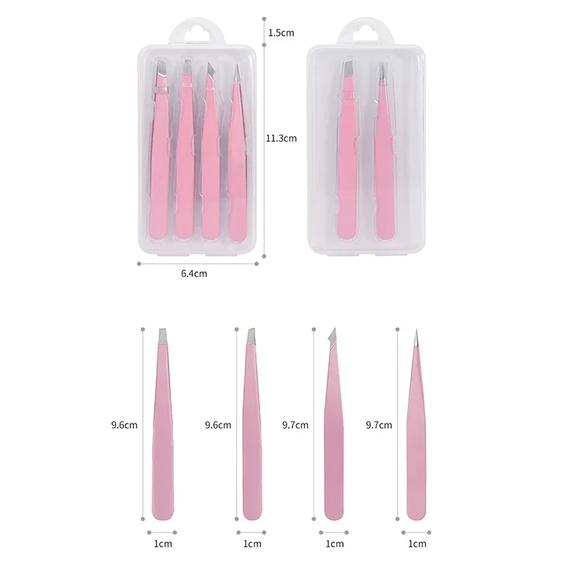 Roze 2/4 Stuks Hoge Kwaliteit Wenkbrauw Pincet Haar Schoonheid Fijne Haren Trekker Rvs Schuine Wenkbrauw Clips Make-Up Tools