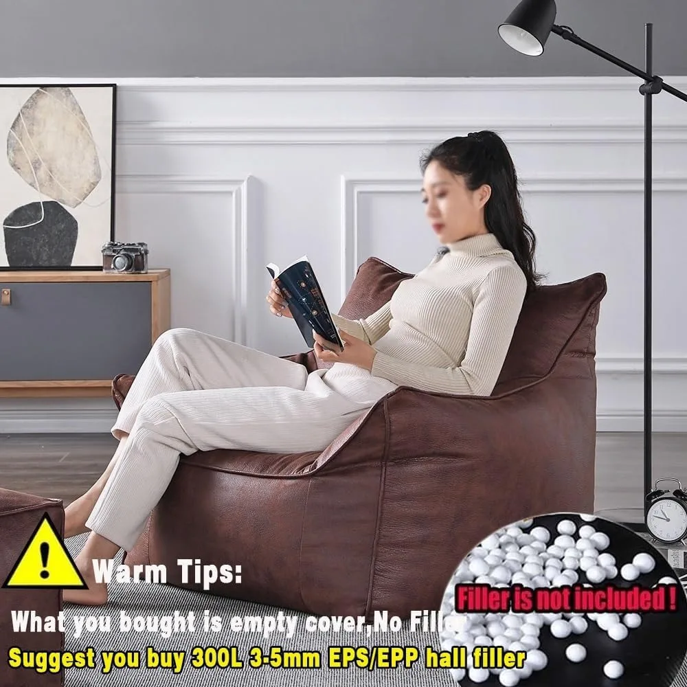 كرسي بين باج غطاء كيس فول (بدون حشو) غطاء أريكة كسول فردي فاخر من جلد الغزال الصناعي كرسي بوف لغرفة النوم Li #3