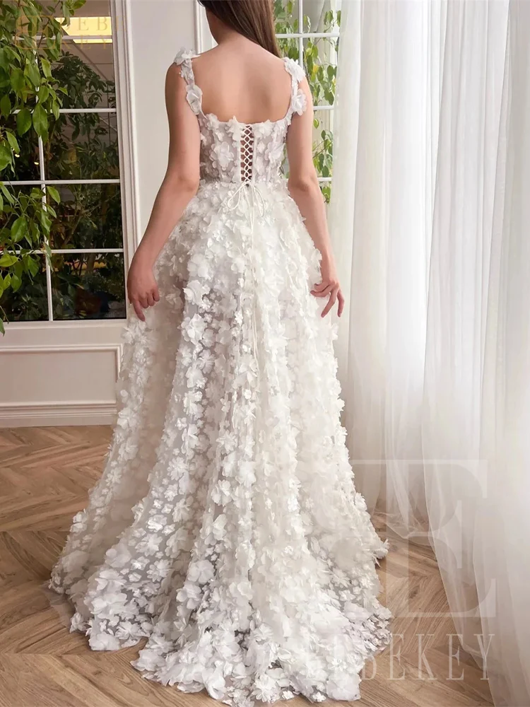 BEBEKEY Customized 3D Flowers Wedding Dress A-line vestidos de novia Customized Side Slit Evening Dresses Formal Party Gown