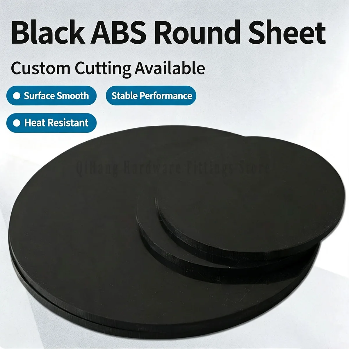 Black ABS Plastic Sheet, Round ABS Disc Thin Flat Circular Slice, DIY Cutting Material, Thickness 1‑30mm