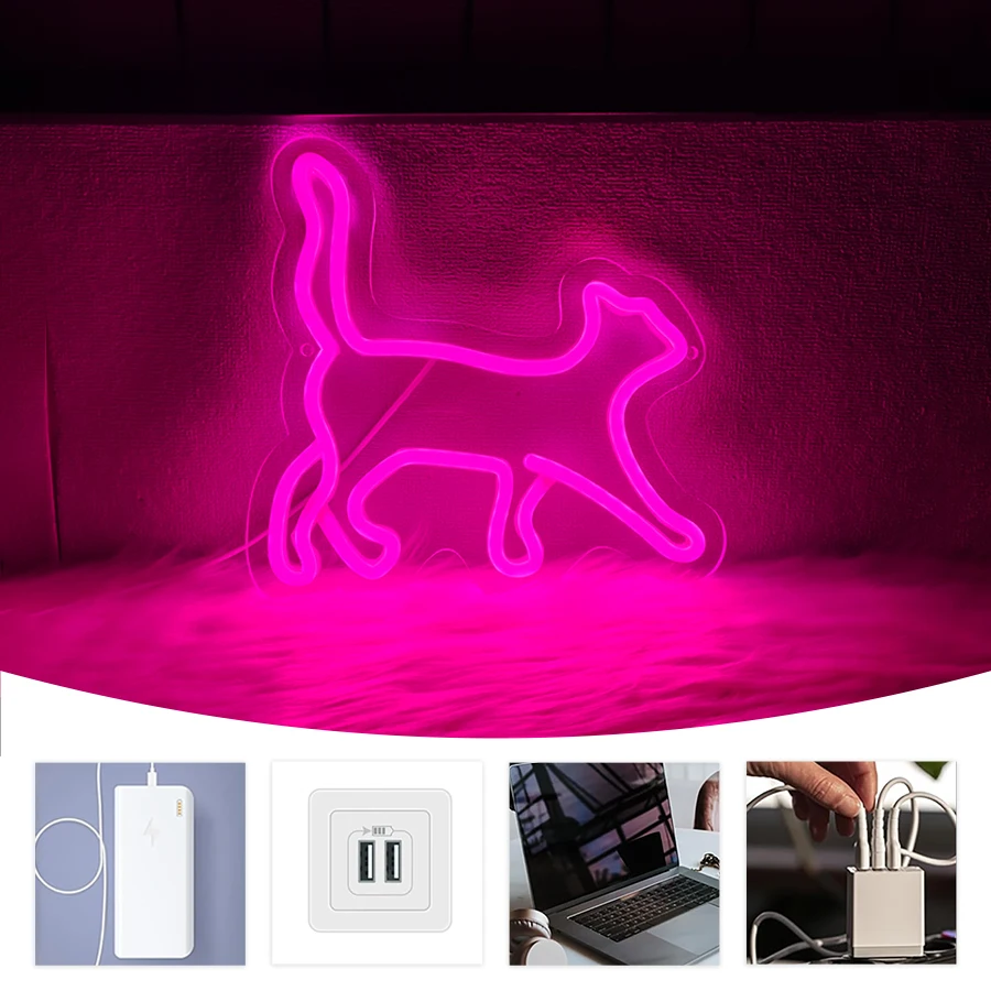 Neonreclames met dieren, schattige kattenpictogrammen worden gebruikt voor decor in kamers, huizen, speelkamers en huisdierenwinkels en als cadeau voor vrienden.