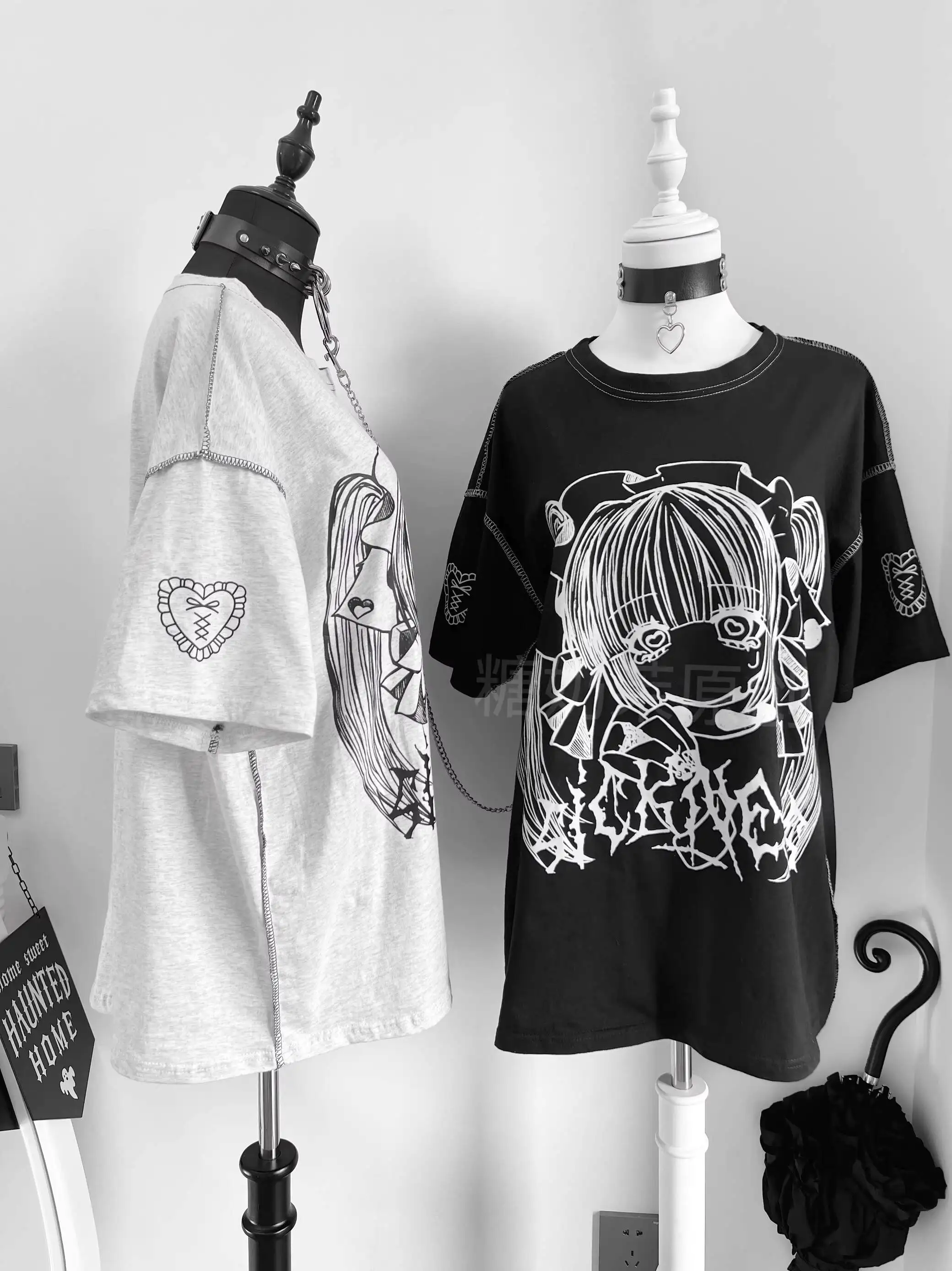 

Unisex Anime Print Short Sleeve T-shirt 2026 Summer Cotton Japanese Subculture Tshirts O-Neck Loose Gothic Dark Top