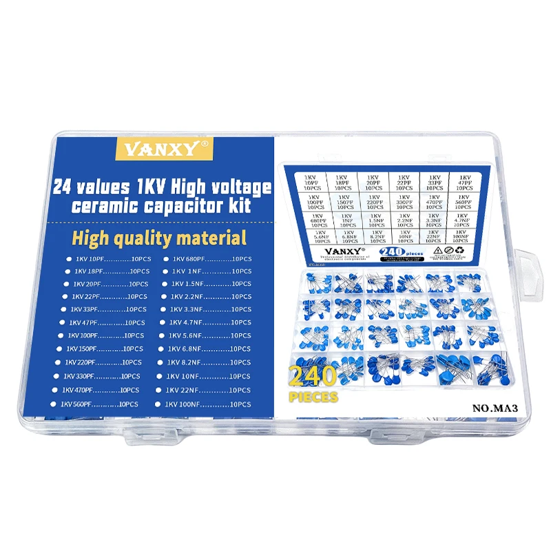 24 Waarden Kit Hoogspanning Keramische Condensator 1kv 10pf 22pf 33pf 47pf 100pf 220pf 330pf 470pf 1nf 3.3nf 4.7nf 10nf 100nf 2.2nf