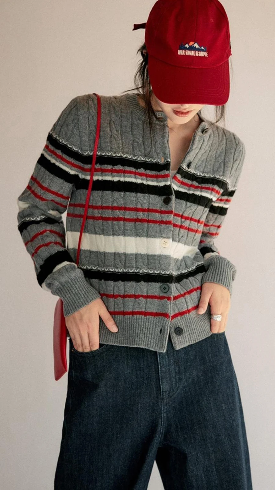 New 100%Merino Wool Cardigan for Women O-Collar Knitted Stripe Collision Color Sweater Autumn Winter Casual Comfortable Warm Top