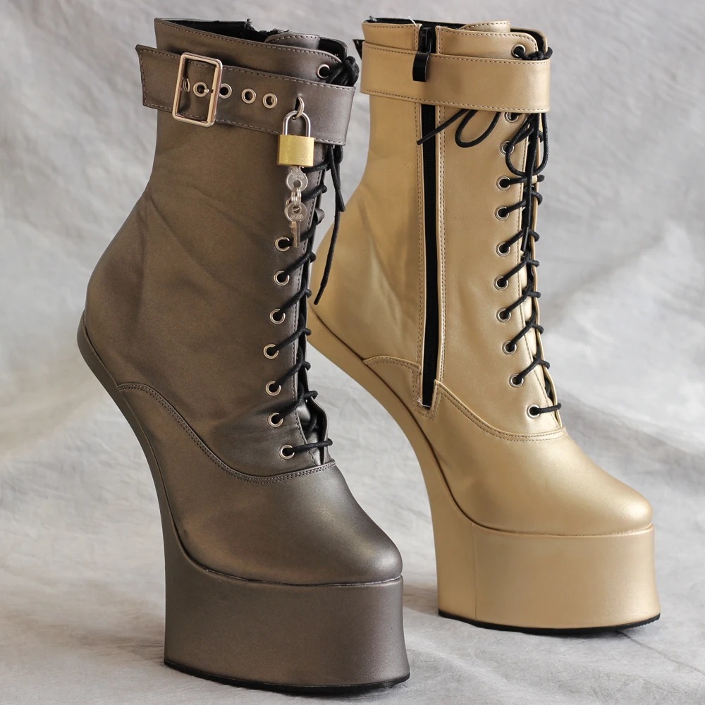

18CM Extreme High Heel Platform Cosplay Ankle Boots Padlock Size36-46