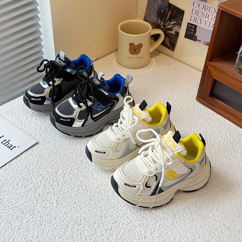 

New children's mesh sports shoes for boys breathable casual shoes for girls versatile dad shoes, soft sole anti slip breathable