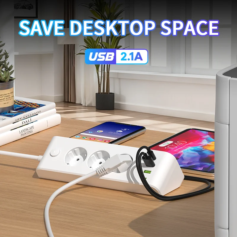 2026 New 7-in-1 EU Power Strip Extension Cord With Digital Clock & Touch 3-Color Dimmable Night Light,3 Schuko AC+2USB-A+2Type-C