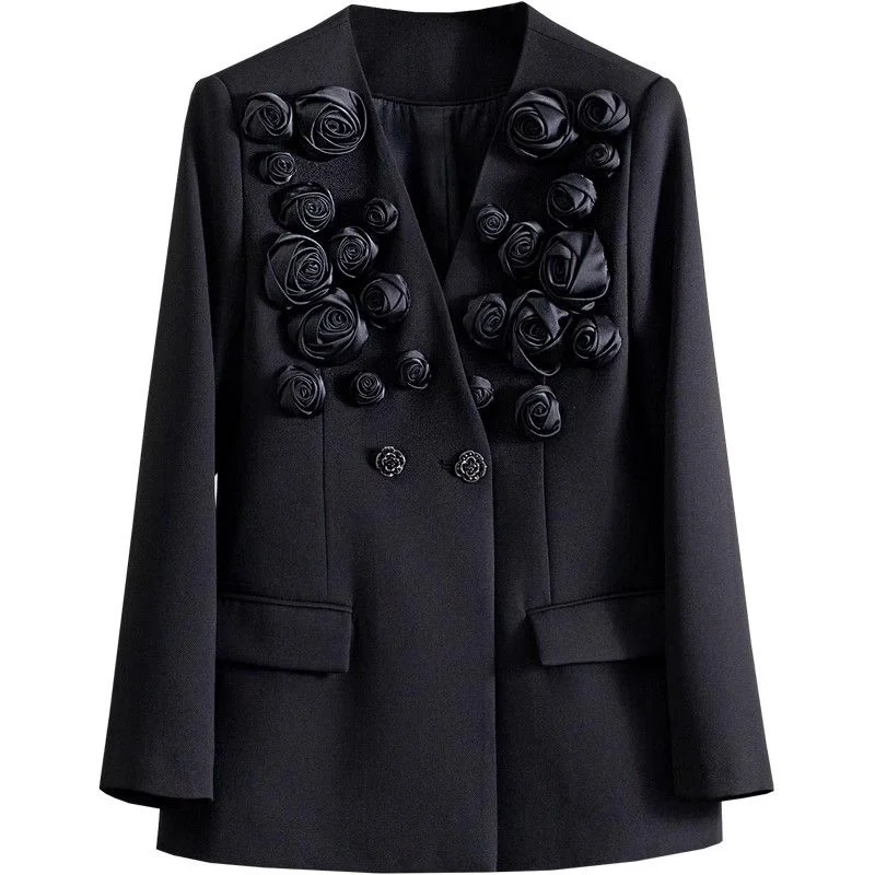 سترة نسائية كورية جديدة لعام 2025 عالية الجودة للخريف بأكمام طويلة سترات غير رسمية بمزاجية ملابس خارجية نسائية