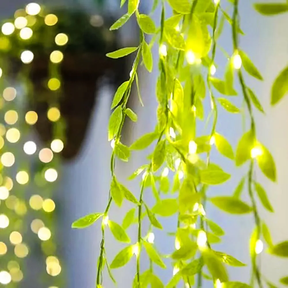LED curtain light simulation willow leaf light 8 function USB power supply green leaf vine light courtyard decoration