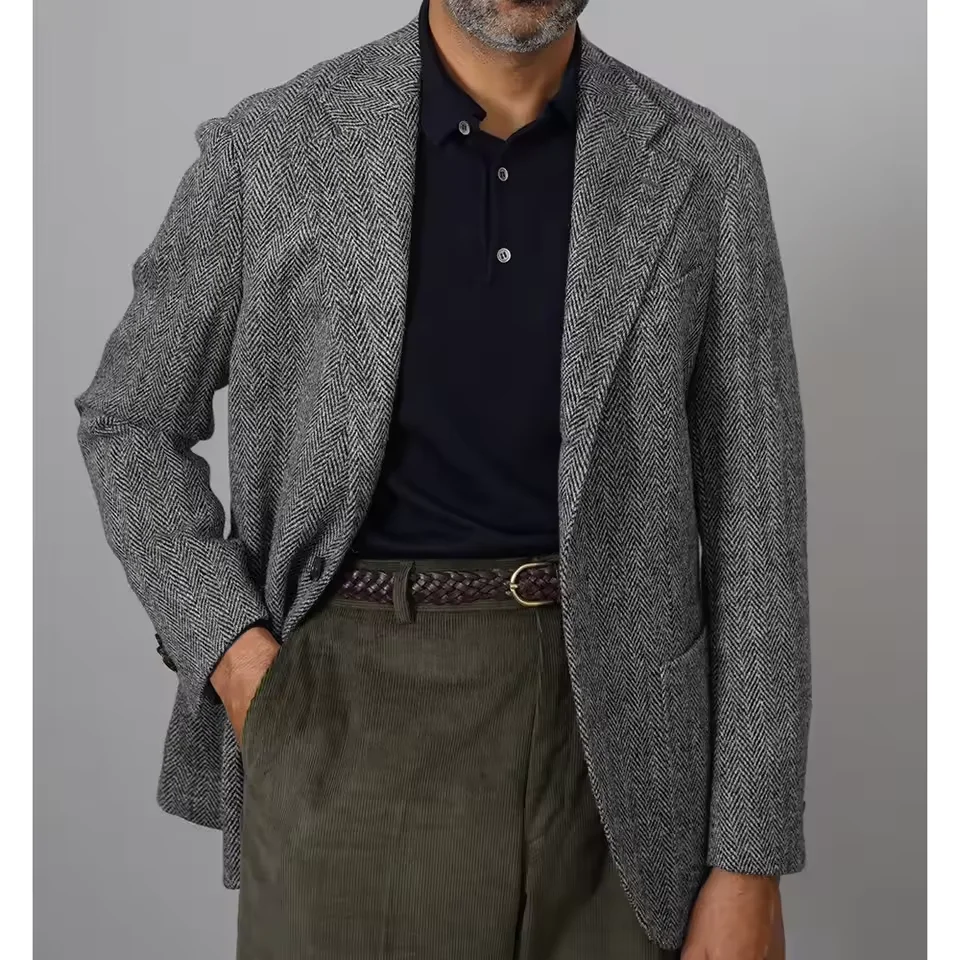 

Mens Herringbone Suit Jacket Notch Lapel Single Breasted Slim Fit Comfortable Elegant Blazer for Party Business Casual Fashion