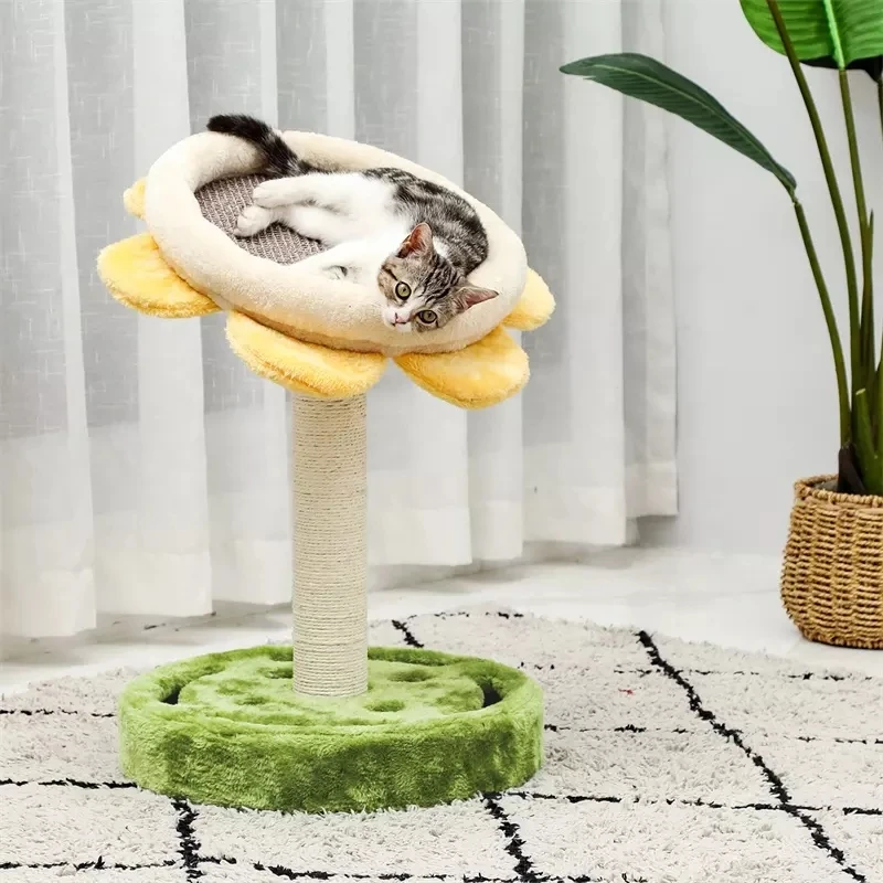 US Warehouse  Cat Tree Sunflower Shape Cat Playhouse Sisal Scratching Post