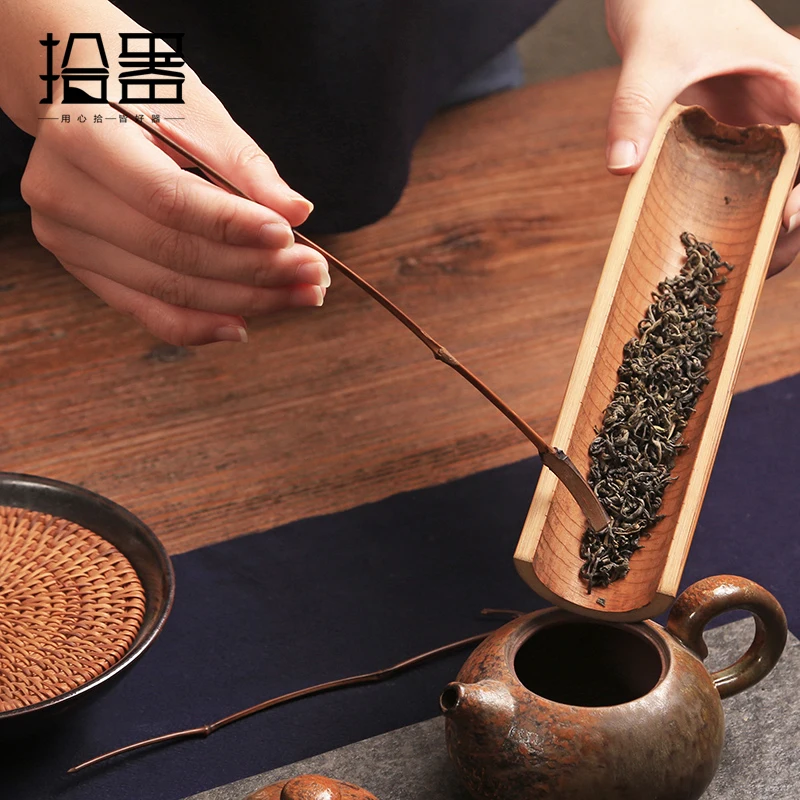 Natural old bamboo tea needle tea dip handmade bamboo branch tea steak tea cone two-piece tea ceremony set six gentleman spare p