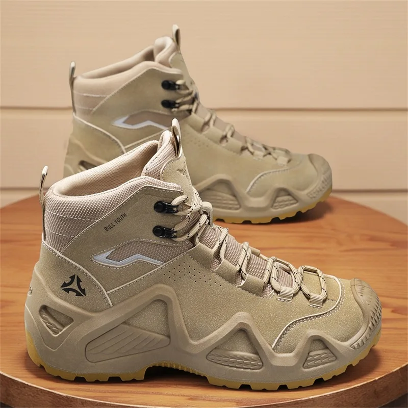 Hiking Boots Men Fashionable Outdoor Anti-slip Work Boots Lace Wear-resistant Sole All-terrain Walk Camping Travel Snow Boots