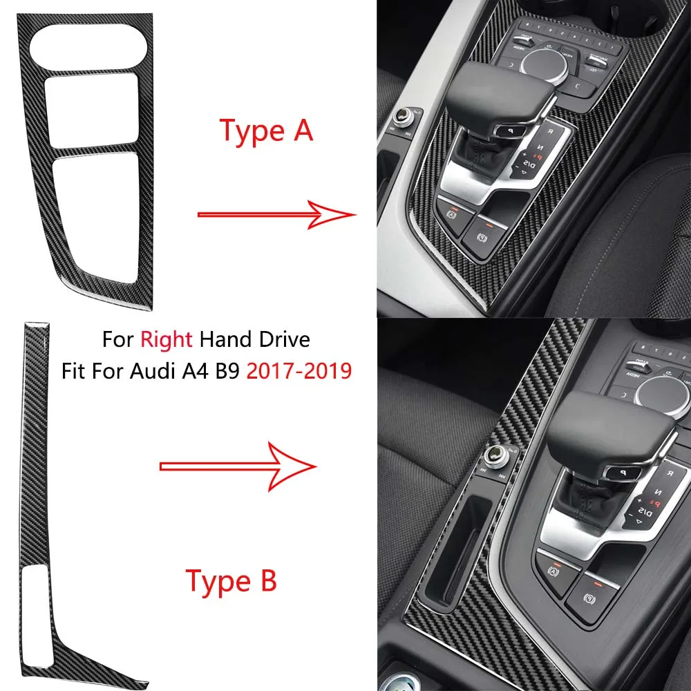 RHD For Audi A4 B9 17-19 Carbon Fiber Center Side Console Gear Shift Panel Cover