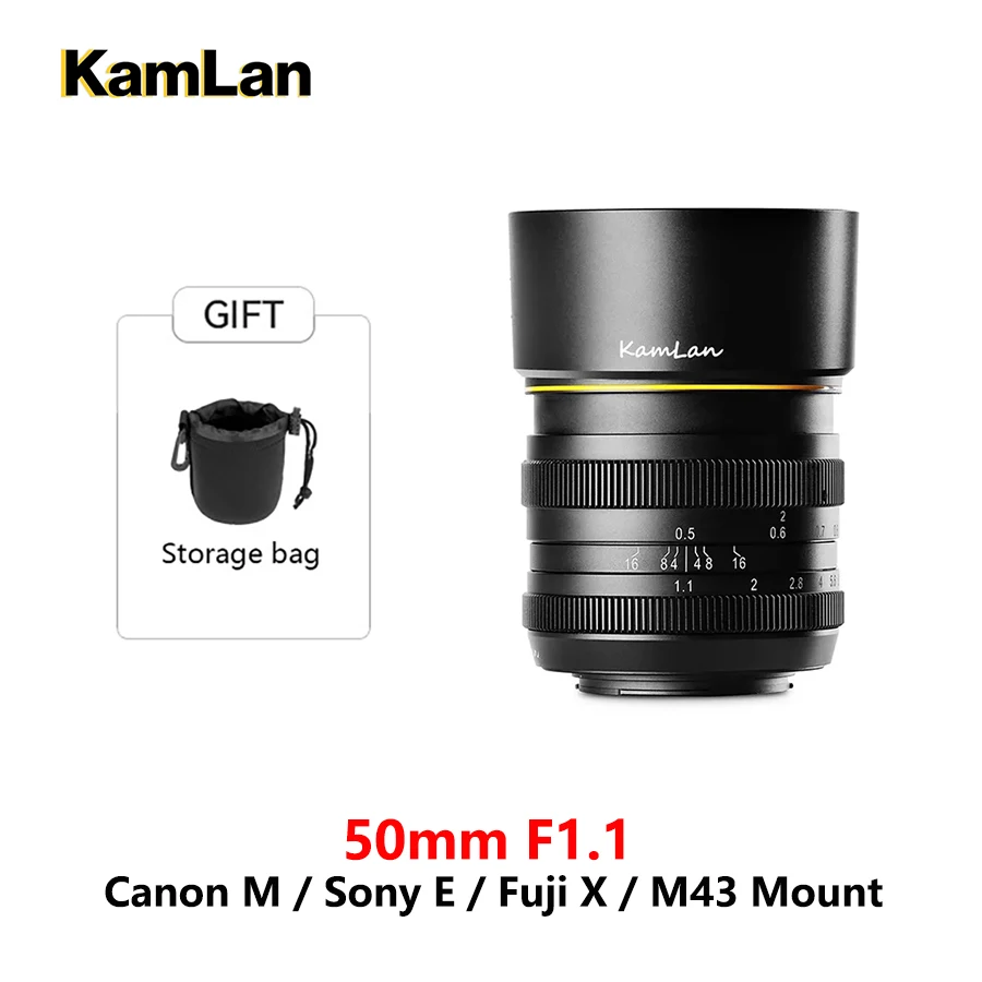 

Kamlan 50mm F1.1 APS-C Large Aperture Manual Focus Lens for Canon EOS-M SONY E-Mount Fuji X M4/3 Mirrorless Cameras