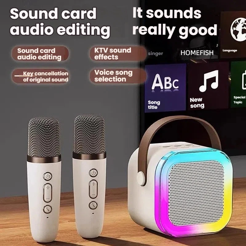 HOMEFISH K12 Karaoke Machine Portable 5.3 PA Speaker System with 1-2 Wireless Microphones Home Family Singing Children's Gifts