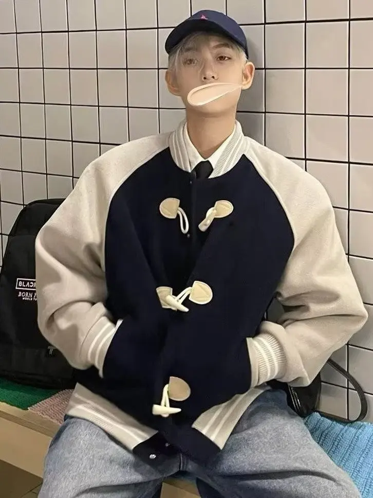 

Ретро-американский шерстяной бейсбольный пиджак в стиле пэчворк с контрастными цветами, свободный крой, осенняя верхняя одежда для пар и студентов, повседневный стиль