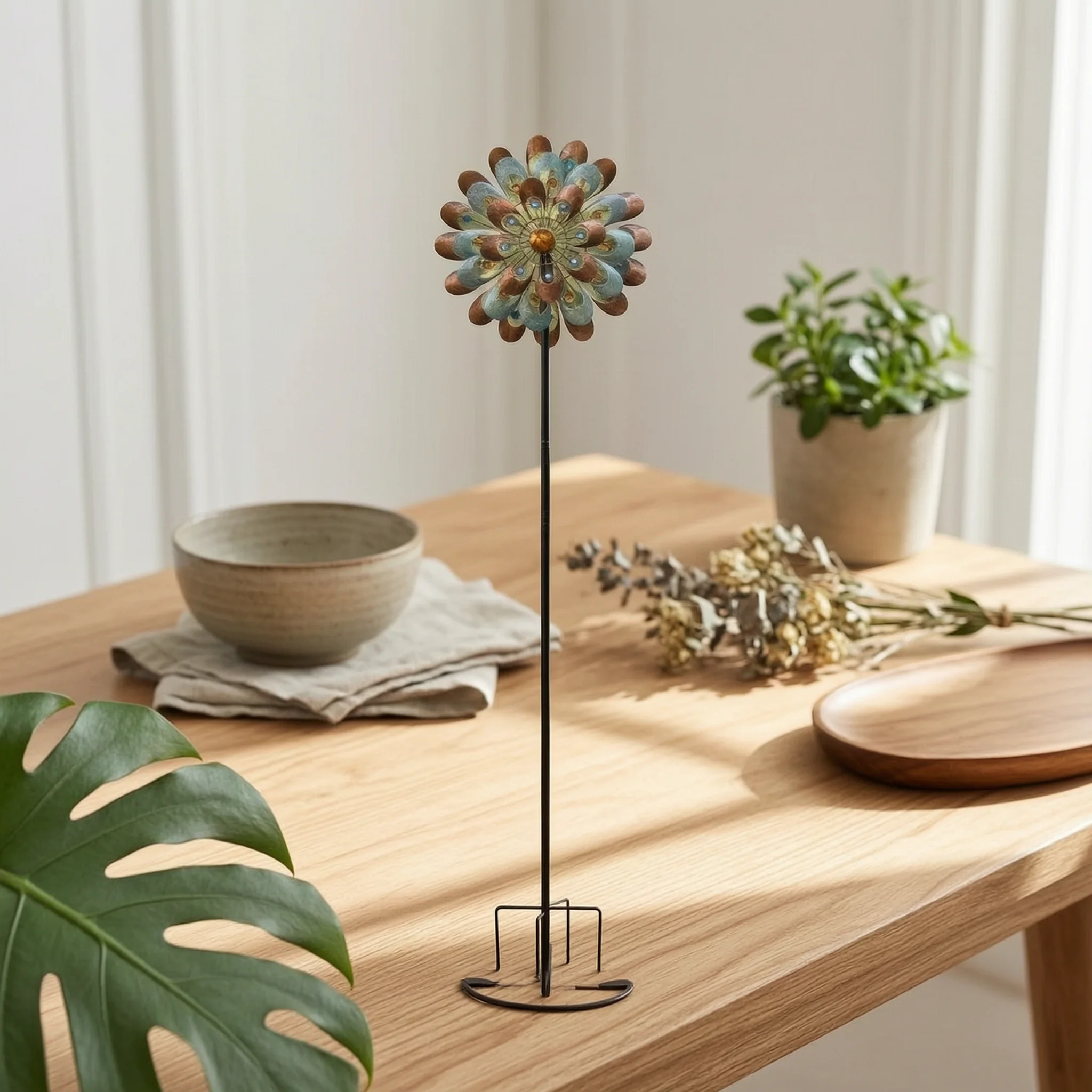 Metal Wind Rotator Decorative Flower Wind Rotator Stake Yard Stake Rotator Weather-Resistant Exterior Ornament Moving Rotate