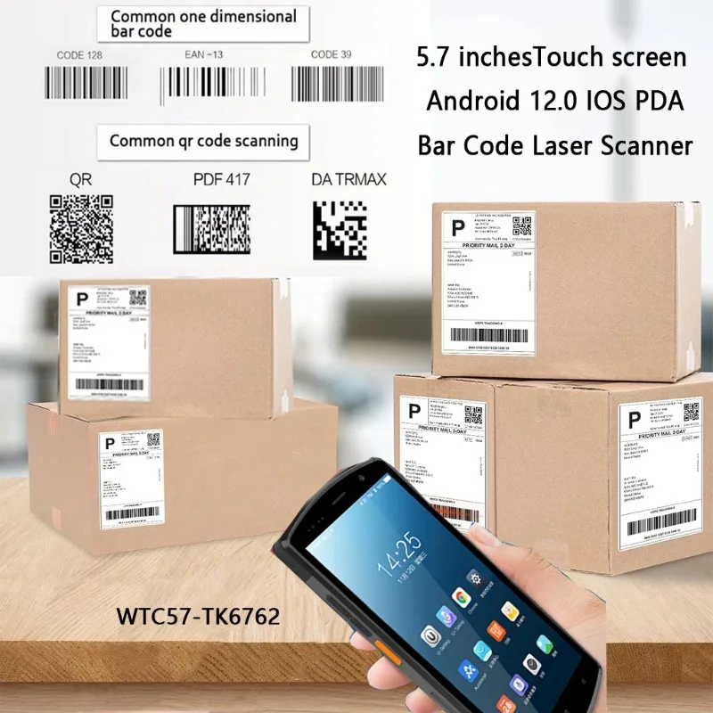 4G Portable  5.7 InchesTouch Screen Android 12.0 IOS PDA Bar Code Laser Scanner  with WIFI Bluetooth  QR 1d/2d Terminal Device