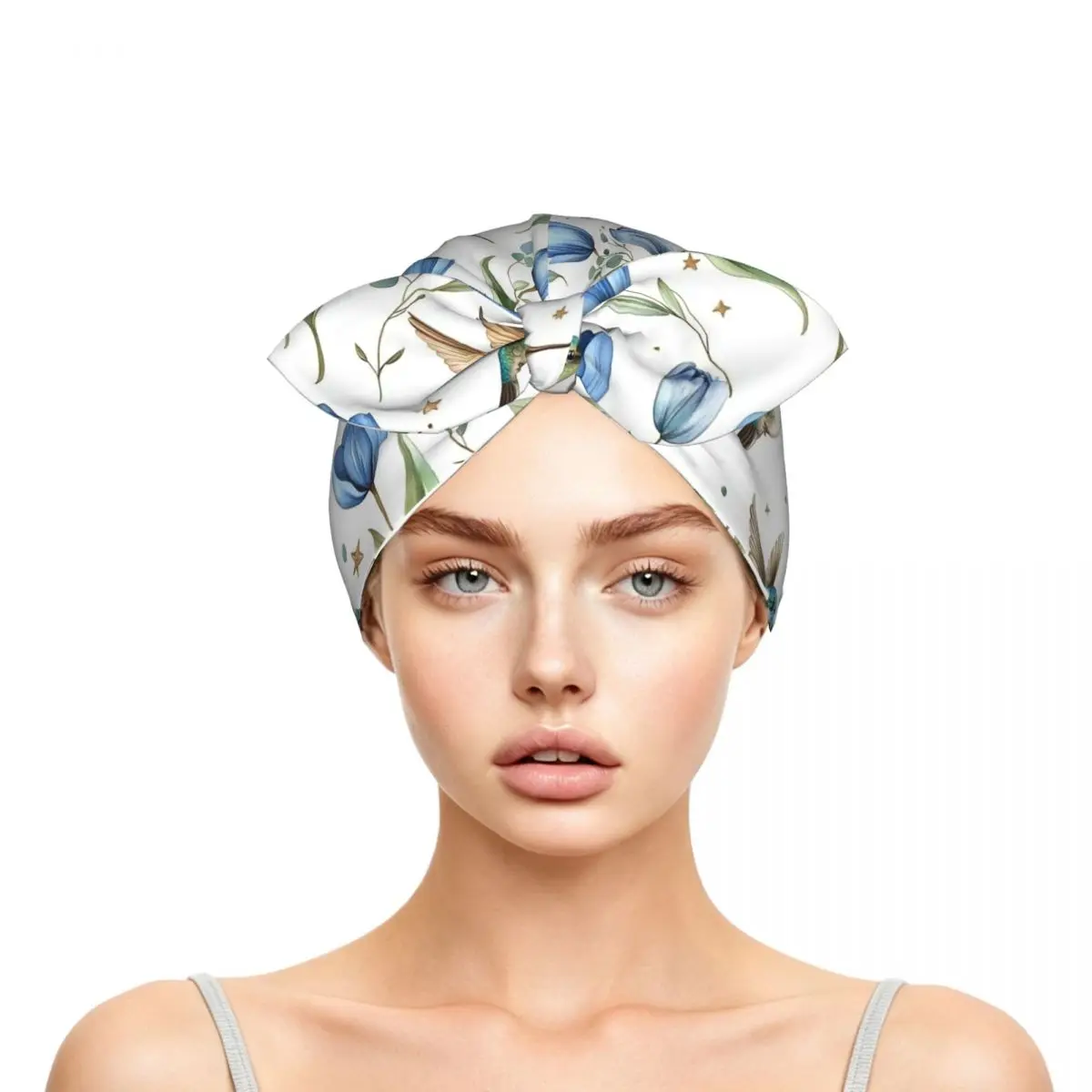 Tulips And Hummingbirds Sleep Bonnet Double Layer with Adjustable Bow, Reversible Hair Cap for Curly Braids Hair