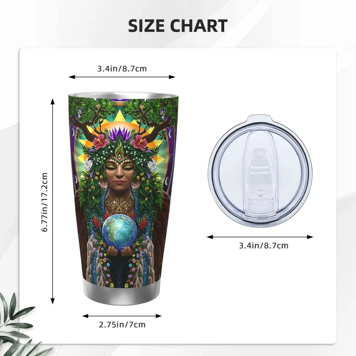 Gaia Sacred System Stainless Steel Tumbler Vacuum Insulated Mugs Thermal Cold Cup Straws With Lid 20oz