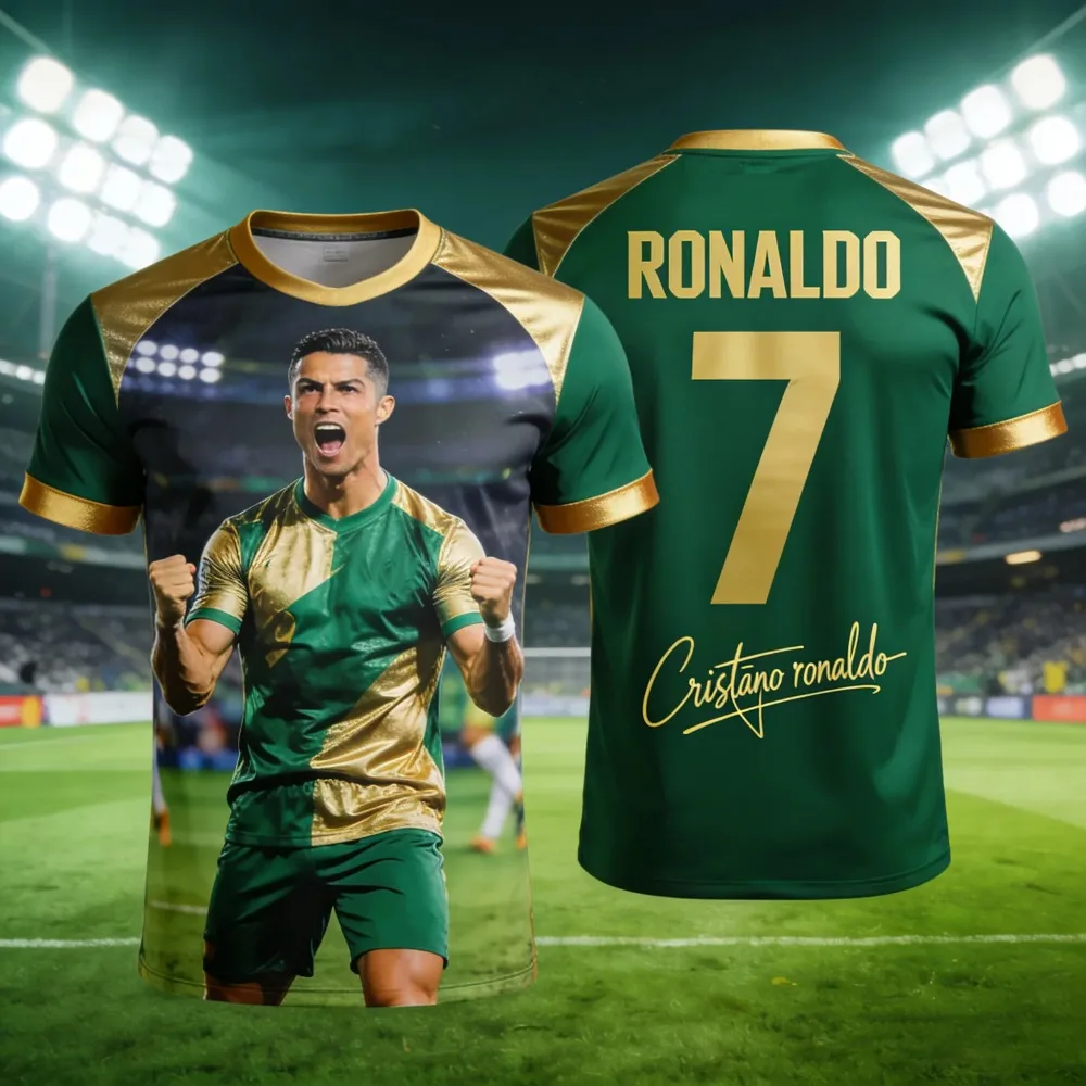 

The Fashionable Ronaldo Summer 3D Print Family Outfit Football Jersey T-shirt Is Loose and Comfortable Suitable for Outdoor Wear