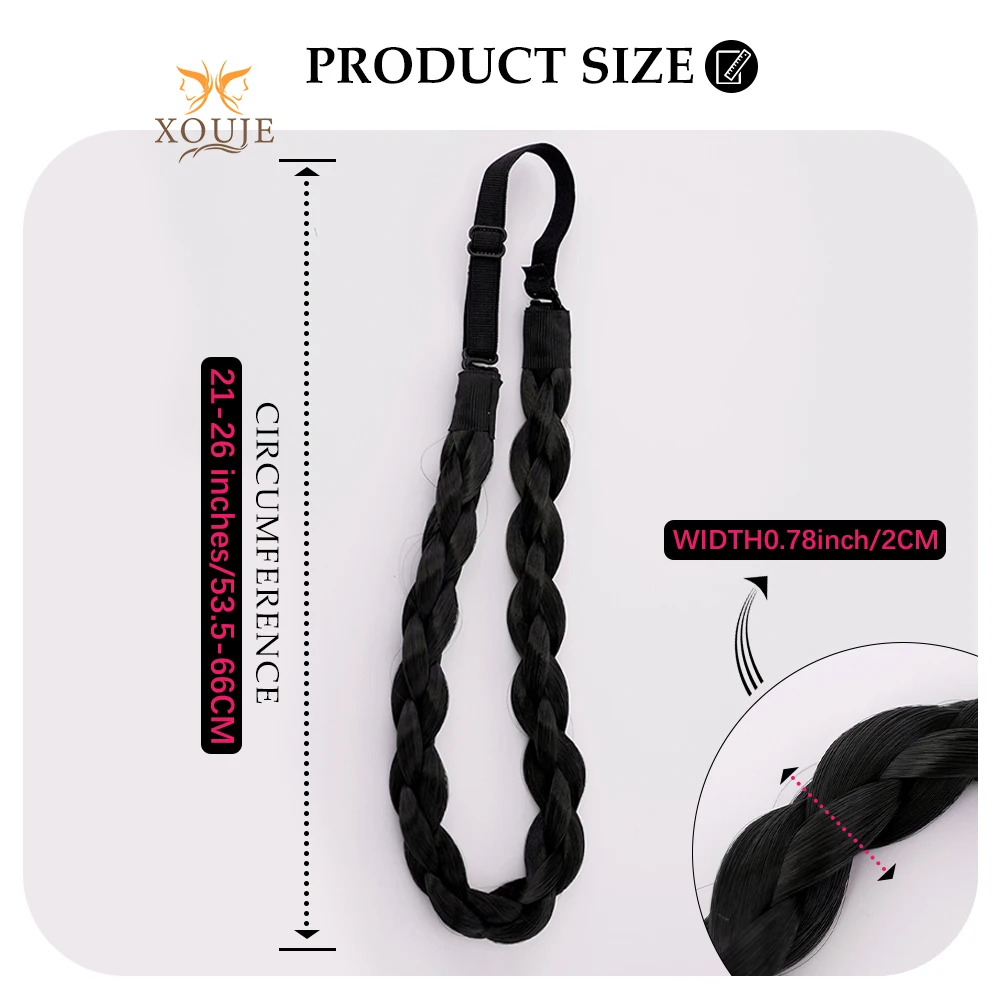 Black Braided Synthetic Wig Braided Hair Extensions Headband Adjustable Women\'s Natural Hair Braided Hair Extensions Round Stran