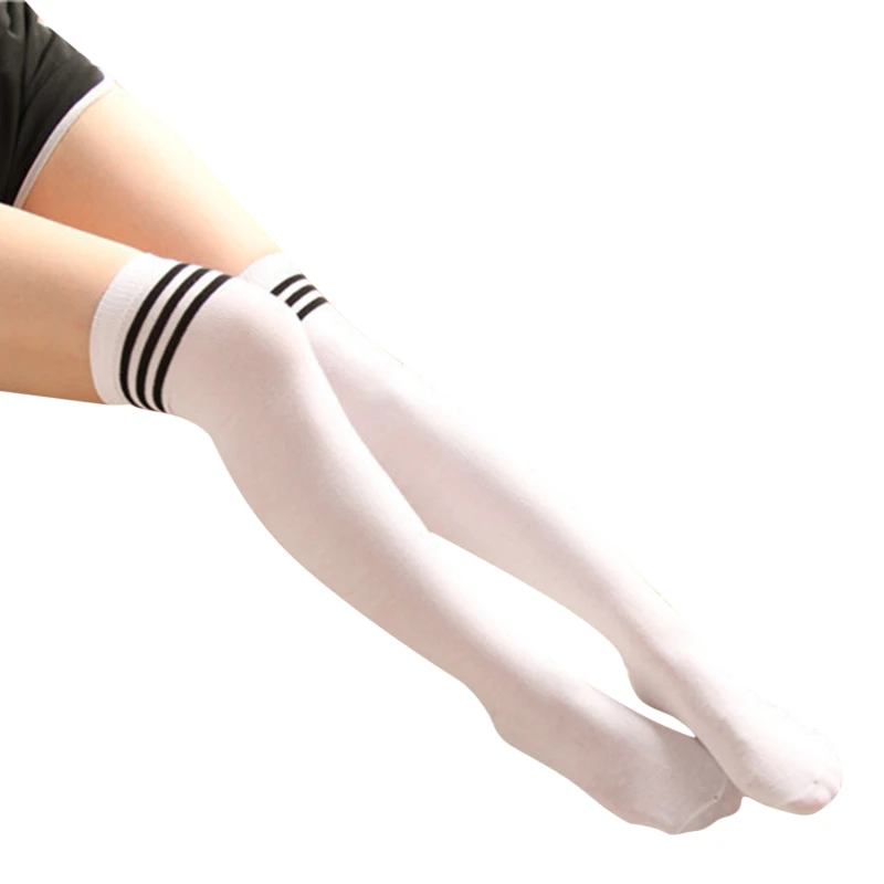 

Long Stocking Female Knee Over Spring Autumn College Style Student Three Bar Stripe High Stocking Middle Stocking Silk Stocking