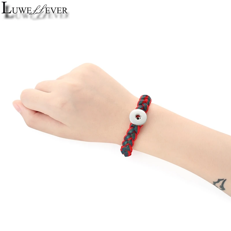 Luwellever Daisy Handmade Woven Shining Aurora Bracelet 142 Interchangeable 18mm Snap Button Bangle Charm Jewelry For Women Gift