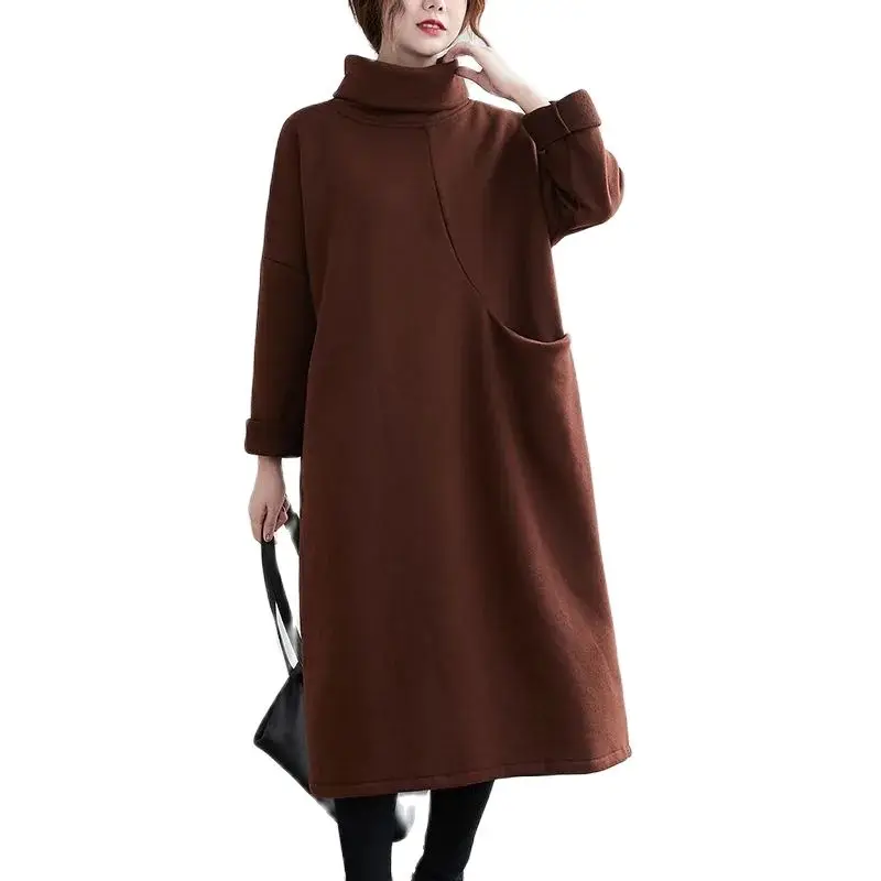 

Women's Dress Spring Autumn Winter New Korean Loose Mid-Length Hoodie Dress Add Velvet Thickening Slim Dresses Female2022