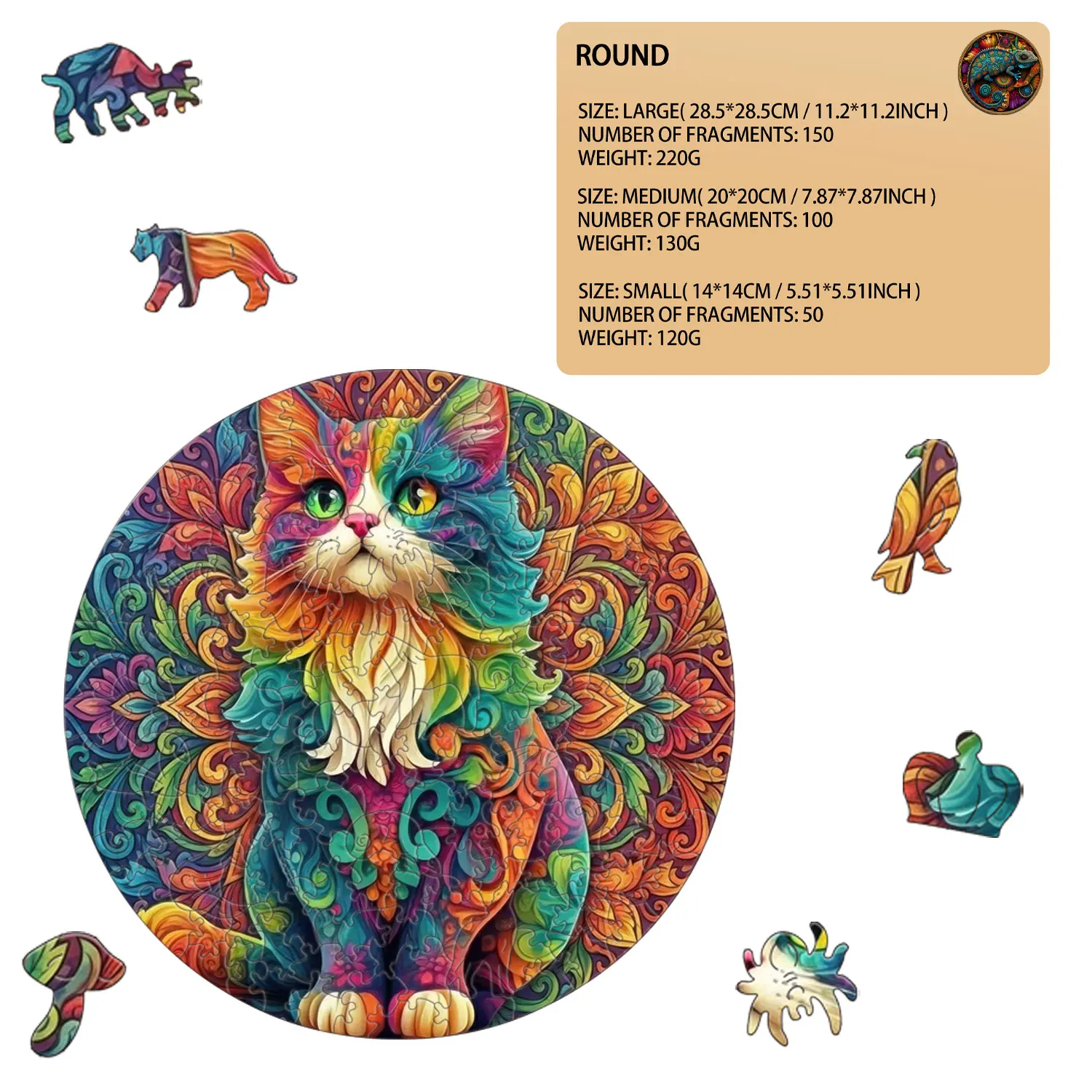 Quebra-Cabeça de Madeira Colorido com Arte de Gato, Kit de Artesanato para Adultos, Decoração Divertida para o Quarto, Brinquedos Antiestresse, Animais Kawaii, Jogos de Mesa, Presente