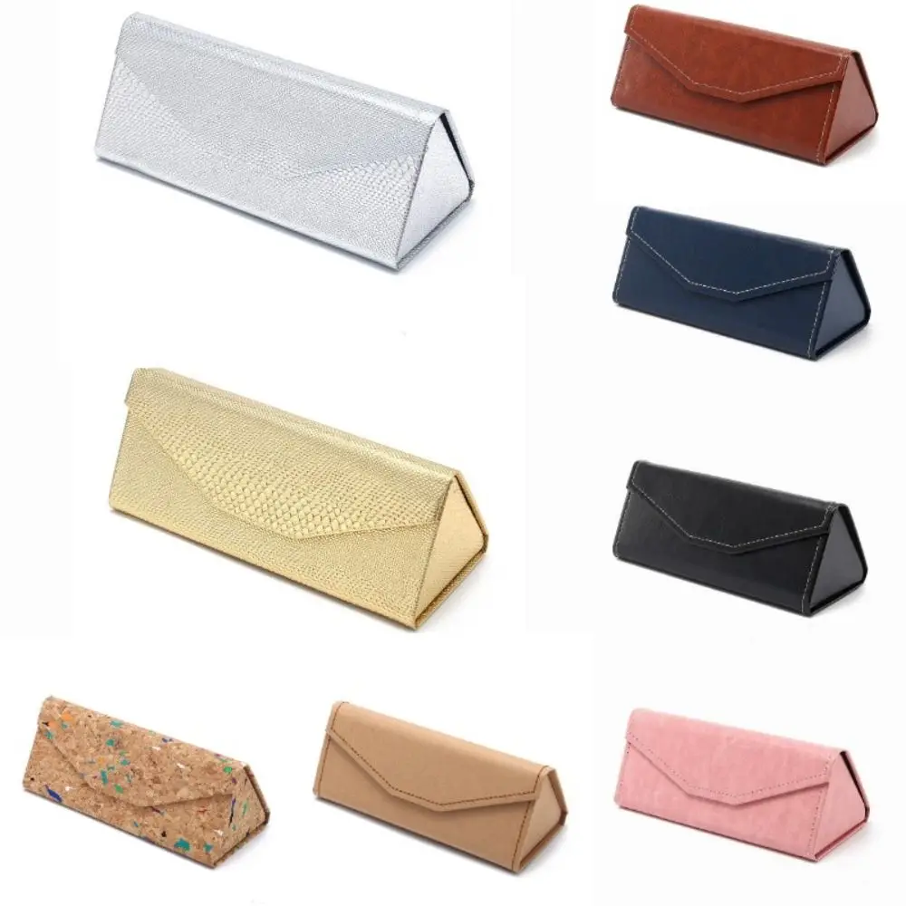 Portable Triangle Sunglasses Box Folding PU Waterproof Strong Magnet Eyewear Case Glasses Protective Organizer Solid Color