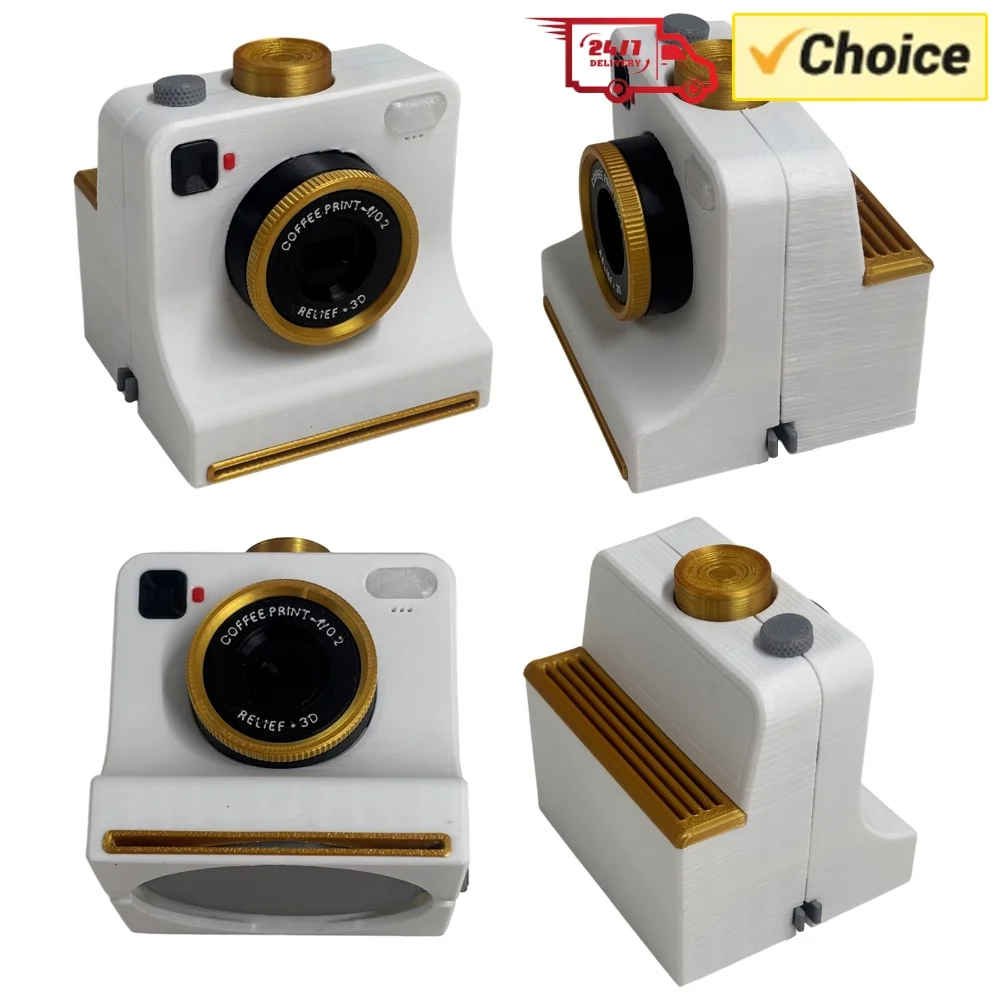 3D Printed Latte Art Camera One‑Touch Coffee Printer with 8 Stencil Card Miniature Instant Camera Coffee Stencils Latte Art Tool