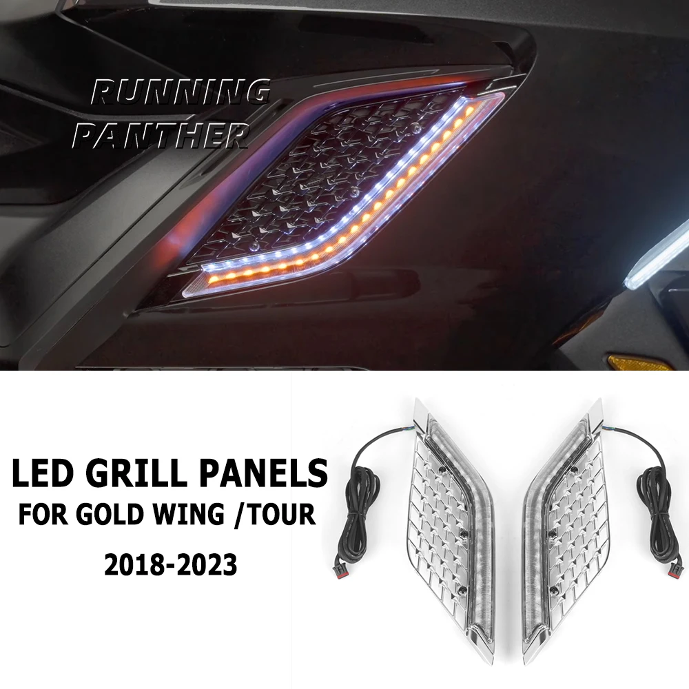 

For Honda Gold Wing 1800 GL1800 Tour DCT Airbag 2018-2023 Motorcycle LED Radiator Grill Panels Decorative Light Turn Signal Lamp