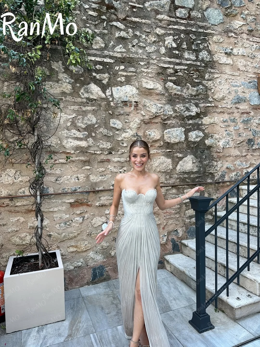 Ranmo 2025 New Customized Scalloped Prom Dresses Mermaid Sleeveless Pleated High fork Floor Length Party Dresses Evening Dresses