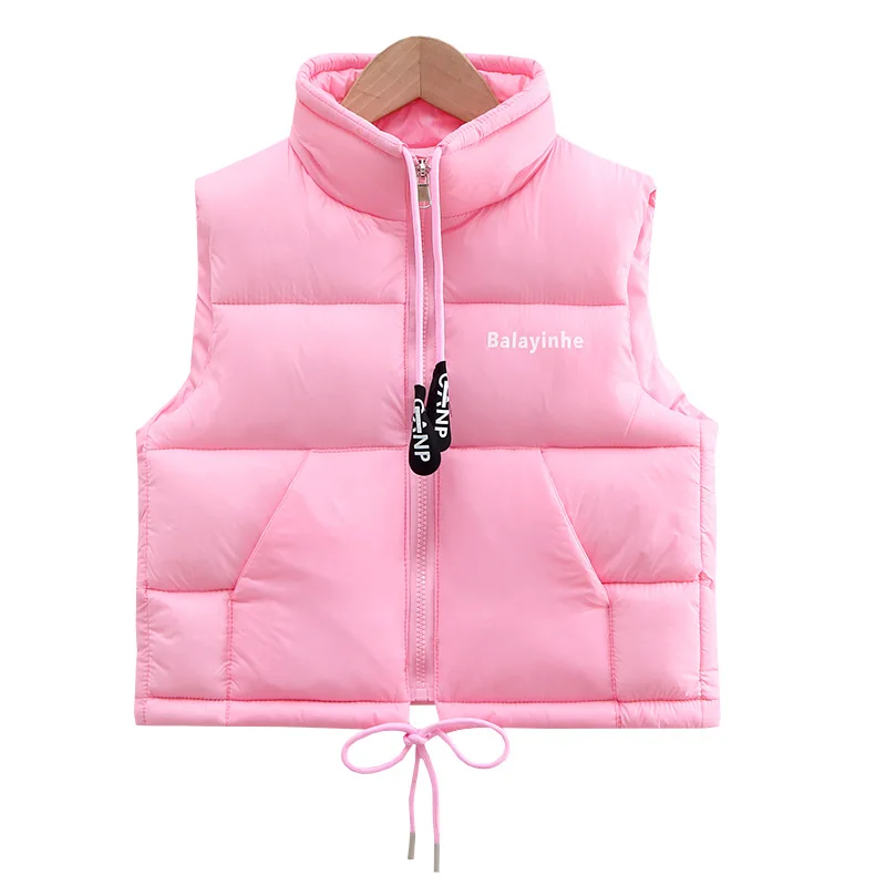 Children Vest Jacket Coat Letter Pull Rope Zipper Sleeveless Warm Boy Girl Outerwear 2023 Autumn Winter Teenager Kids Waistcoat